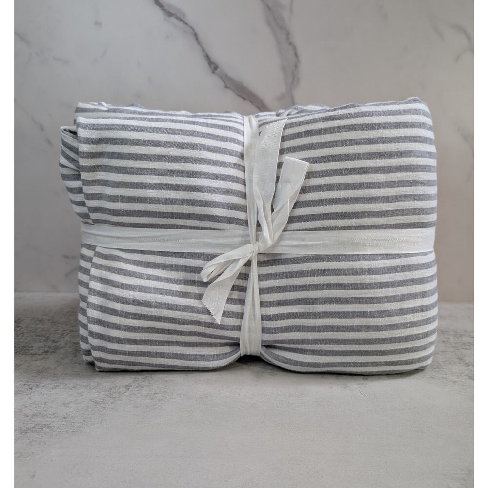 Quince Gray and White Striped Duvet Cover